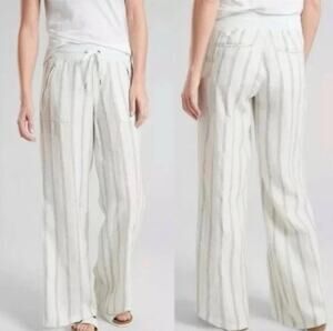 Athleta Retreat Linen Pants 10 Striped Wide Leg High Rise Lounge Pants Coastal